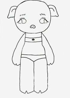 a black and white drawing of a doll