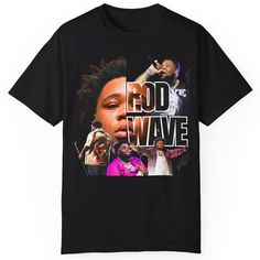 a black t - shirt with the words rod wave and images of rappers on it