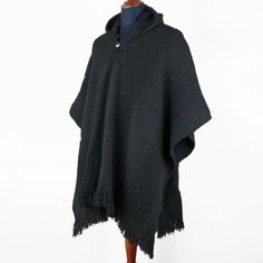 Llama Wool Unisex South American Handwoven Hooded Poncho - solid black pattern Poncho Coat Cape, Hooded Poncho, Festival Costumes, Colour Pattern, Cape Coat, Poncho Cape, Music Festivals, South American, Burning Man