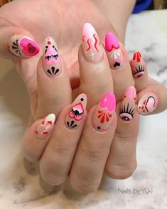 American Traditional Nails, Waitress Nails, 90s Nails Trends, Elaborate Nail Art, Fun Manicure Ideas, Edc Nails Designs, Tarot Nails, Mexican Nail Art, Retro Nail Art