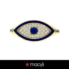 in stock Macy's Blue Fine Jewelry, Blue Diamond Evil Eye Jewelry, Macy's Blue Jewelry With Diamond Accents, Macy's Blue Diamond Accented Jewelry, Macy's Blue Diamond Accent Jewelry, Blue 14k Stamped Ring Jewelry, Blue Enamel Ring In 14k Gold, Blue Enamel Ring In 14k Gold, Round Shape, Adjustable Blue 14k Gold Rings