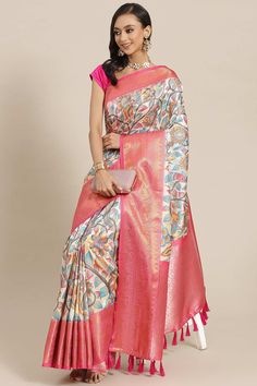 Buy Beige Soft Art Silk Floral Printed Banarasi Saree Online - Front Gujarati Saree, Saree Pattern, One Minute Saree, Saree Work, Soft Art, Floral Saree, Saree Style, Banarasi Saree, Saree Fabric