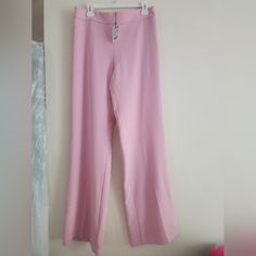 Zara Pants Sz M And L Pale Pink Bnwt Zara Wide Leg Dress Pants For Spring, Zara Elastane Pants For Workwear, Wide Leg Elastane Pants For Spring, Zara High Waist Elastane Bottoms, Zara Fitted Wide-leg Pants, Pink Elastane Pants For Spring, Pink Elastane Pants, Fitted Pink Wide Leg Pants From Zara, Pink Elastane Pants For Work