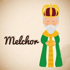 a cartoon character with a crown on his head and the word melchor written below