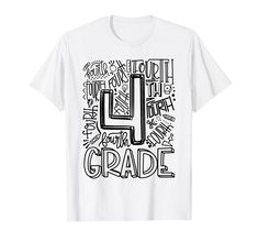 a white t - shirt with the words 4th grade written in black ink on it