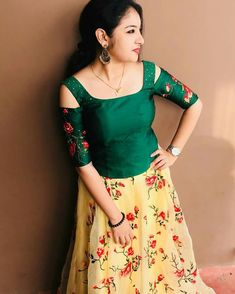 Malavika Nair, Backless Blouse Designs, Half Saree Designs, Backless Blouse, Anarkali Dress, Half Saree, Stylish Girl, Skirt Top, Saree Designs