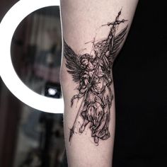 Begging Tattoo, Leonardo Divinchi Tattoos, Renassiance Tattoo, Reinassance Tattoo, San Michele Arcangelo Tattoo, Angel Forearm Tattoo Men, Old Money Tattoo Ideas, St Gabriel Archangel Tattoo, Arch Angel Tattoo