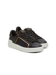 B-Court monogrammed nylon and leather trainers black - Women | BALMAIN Luxury Sneakers With Embossed Logo For Streetwear, Luxury Lace-up Sneakers With Logo Detail, Designer Calf Leather Sneakers For Streetwear, Luxury Calf Leather Sneakers For Streetwear, Custom Calf Leather Sneakers With Embossed Logo, Calf Leather Sneakers With Logo For Streetwear, Calf Leather Streetwear Sneakers With Logo Detail, Streetwear Calf Leather Sneakers With Logo Detail, Designer Sneakers With White Sole And Embossed Logo