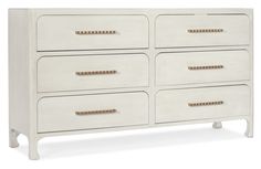 a white dresser with gold handles and drawers on the bottom drawer, against a white background