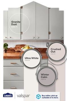 the kitchen cabinets are painted white and have different color options to match them with other colors