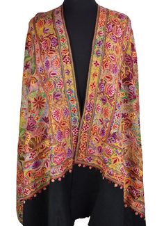 Victoria Kashmir Shawl Floral All Over Hand Embroidered Suzani Needlework Wrap 27x76 - Kashmir Designs Multicolor Jamawar Shawl With Embroidered Border, Multicolor Pashmina Shawl With Embroidered Border, Bohemian Multicolor Shawl With Embroidered Border, Bohemian Jamawar Pashmina Shawl With Intricate Embroidery, Bohemian Multicolor Embroidered Pashmina Fabric, Bohemian Pashmina With Multicolor Embroidery, Bohemian Pashmina Embroidered Fabric, Bohemian Pashmina Shawl With Intricate Embroidery, Multicolor Floral Embroidered Shawl With Traditional Drape