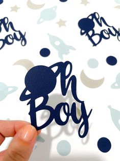 Our ''Oh Boy'' and Space confetti are the perfect addition to your Outer Space themed baby shower! Decorate the buffet table or kitchen island, add them to your tables and keep a couple for your photo album! ---EACH PACKAGE INCLUDES 170 pieces:--- 10x ''Oh Boy'' Dark Blue confetti 10x Rocket ship Light Blue confetti 10x Planet Light Blue confetti 20x Moon Warm Gray confetti 30x Star Warm Gray confetti 90x Circle Dark and Light Blue confetti ---PRODUCT DETAILS--- The ''Oh Boy'' is 3'' high. The c