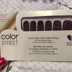 Peel And Stick Nail Polish Strips In Bordeaux. New, Never Used. Color Street Purple, Street Makeup, Glitter Ombre, Nail Polish Strips, Pink Gingham, Color Street Nails, Nail Tools, Color Street, Makeup Nails