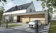 an artist's rendering of a house with a car parked in front of it