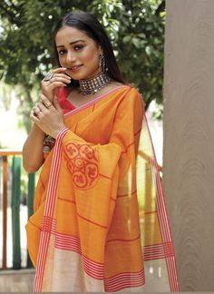 Product Features: Saree Color: Yellow Saree Fabric: Linen Blouse Color: Red Blouse Fabric: Linen Work: Digital Printed Wash Care: Dry Clean Occasion: Festivewear, Partywear, Casual Product Type: Saree Disclaimer: There will be slight difference in digital to actual image Red Sets For Puja, Orange Blouse For Puja And Navratri, Orange Blouse For Navratri, Navratri Orange Blouse Piece, Orange Blouse Piece For Festive Occasions, Red V-neck Saree For Festivals, Bollywood Style Orange Blouse Piece, Fitted Orange Blouse For Puja, Red Handloom Blouse For Puja