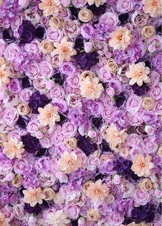 many different types of flowers are arranged in the same pattern as each other, including pinks and purples