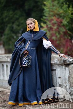 Limited Edition Wool Cloak “Key Keeper” for sale. Available in: blackberry wool, limited beige wool, key keeper trim black, key keeper trim dark blue, key keeper trim beige, key keeper trim blue, black wool, yellow wool, orange wool :: by medieval store ArmStreet Wool Cloak, Medieval Costume, Medieval Clothing, Medieval Dress, Period Costumes, Fantasy Costumes, Medieval Fashion, Fantasy Dress, Fantasy Clothing