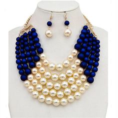 Imitation Pearl Statement Necklace Blue Pearl Jewelry For Jewelry Making, Blue Pearl Beaded Necklace For Party, Blue Pearl Jewelry For Party, Party Pearl Jewelry In Blue, Blue Pearl Jewelry With Colorful Beads, Elegant Blue Pearl Necklace With Colorful Beads, Blue Pearl Necklace For Party, Blue Pearl Beads For Jewelry Making, Blue Pearl Necklaces With Colorful Beads