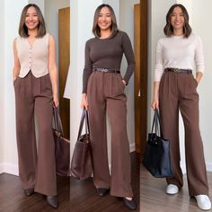 Abercrombie Tailored Pant: How to Style Them for the Office - LIFE WITH JAZZ Brown Trousers Outfit Women, Colorful Work Outfits, Brown Trousers Outfit, How To Style Brown Pants, Work Outfits Office, Sweater Vest Brown, Life With Jazz, Trousers Women Outfit, Pant Outfits For Women