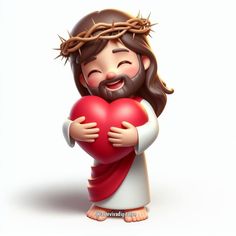 a cartoon jesus holding a heart with his hands