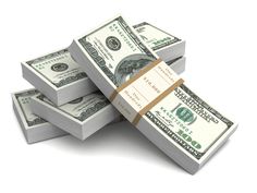 stacks of one hundred dollar bills on white background with clipping tape - stock photo - images