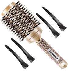 PRICES MAY VARY. Nano Ceramic Ionic Technology: Nano ionic technology is the ultimate secret to keep your hair smooth and shine. Featuring natural boar bristles and ceramic coated barrel, this round hair brush helps producing healthy natural oils to the ends of the hair. The ionic tech helps emitting negative ions to reduce frizz and damaged hair. Ceramic barrel heats up evenly to shorten your hair drying time Boar Bristles for Extra Glow: This round hair brush is equipped with natural boar bris Dry Long Hair, Boar Bristle Hair Brush, Easy Care Hairstyles, Round Hair Brush, Blow Dry Brush, Haute Hair, Hair Drying, Hair Smooth, Dry Brush