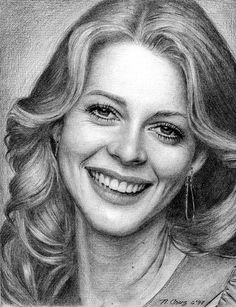 a pencil drawing of a smiling woman