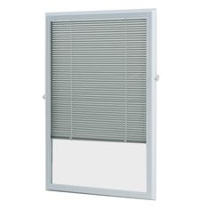 a white window with blinds on it