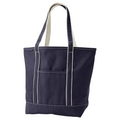 "This iconic Lands' End canvas tote is designed to withstands the test of time, featuring durable, reinforced details. This iconic Lands' End canvas tote is designed to withstands the test of time, featuring durable, reinforced details. Wide felled seams allow it to stand upright, keeping contents inside Water-resistant base and trim Pockets inside keep your smaller items easy to find and secure Neatly-stitched seams give it a clean look 22.5""W x 9.5""D x 17""H Handle: 14'' drop Interior: 3 sli Casual Navy Canvas Shoulder Bag, Navy Casual Canvas Bag With Large Capacity, Casual Blue Canvas Bag With Reinforced Handles, Casual Navy Canvas Bag With Large Capacity, Navy Canvas Bags For Everyday Use, Blue Canvas Bag With Reinforced Handles For Everyday Use, Navy Canvas Shoulder Bag With Large Capacity, Blue Cotton Canvas Bag With Zipper, Blue Canvas Bag With Canvas Lining