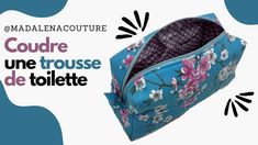 an image of a blue floral bag with the words coupre une trouse de toilette