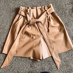 Brand New Zara Shorts Beautiful Ready To Ship Chic Brown Shorts For Day Out, Chic Brown Paperbag Waist Bottoms, Chic Brown Bottoms For Spring, Spring Night Out Bottoms With Paperbag Waist, Spring Paperbag Waist Bottoms For Night Out, Spring Night Out Paperbag Waist Bottoms, Spring Bottoms For Going Out, Spring Going-out Bottoms With Belt Loops, Beige Bottoms For Date Night In Spring