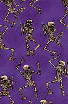 a purple background with skeletons dancing in different positions