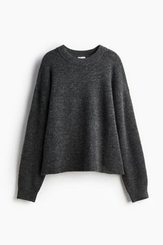 Soft  knit sweater with wool content. Round neckline  dropped shoulders  and long sleeves. Ribbing at neckline  cuffs  and hem. The Style Council, Grey Crewneck, Grey Knit Sweater, Stockholm Fashion, Knitted Jumper, Soft Knits, Grey Sweater, Charcoal Grey, M S