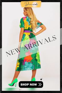 V-neck High Waist Pleated Print Medium and Long Dress Women's Dress with Belt Green V-neck Surplice Dress For Spring, Green V-neck Dress With Surplice Neckline For Spring, Green V-neck Surplice Neckline Dress For Spring, Vacation V-neck Pleated Midi Dress, Green Floral Print Maxi V-neck Dress, Green Printed V-neck Dress, Multicolor Pleated V-neck Maxi Dress, Spring Multicolor V-neck Surplice Dress, Green Floral Print Midi V-neck Dress