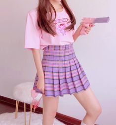 FREE SHIPPING~|| JK Fashion Uniform Pastel Purple Pink Checker Plaid Pleated Skirt Rok Mini, Skirt Diy, Nature Instagram, Photo Fun, Plaid Pleated Skirt, Purple Outfits, Uniform Fashion, Photography Beautiful, Plaid Skirt