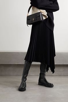 Black 5050 Lift leather and neoprene over-the-knee boots | Stuart Weitzman | NET-A-PORTER Stuart Weitzman 5050 Boots Outfit, Stuart Weitzman Boots Outfit, Knee Length Boots Outfit, Womens Fall Boots, 5050 Boots, Stuart Weitzman Lowland, Stuart Weitzman 5050, Designer Ankle Boots, Winter Boots Outfits