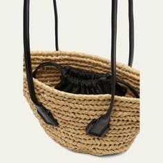 Bottega Veneta "Arco" shoulder bag in crochet raffia and calf leather  Rolled shoulder straps with snap strap closure  Open top  Interior, drawstring pouch  Lining: Leather Approx. 7.9"H x 13"W x 4.3"D Made in Italy Straw Bucket Bag With Intrecciato Weave, Beige Bucket Bag With Intrecciato Weave For Vacation, Straw Bucket Shoulder Bag With Intrecciato Weave, Casual Bucket Straw Bag With Intrecciato Weave, Casual Bucket Bag With Intrecciato Weave, Beach Bucket Bag With Intrecciato Weave, Natural Intrecciato Weave Bucket Bag For Travel, Straw Shoulder Bag With Intrecciato Weave And Double Handle, Double Handle Straw Shoulder Bag With Intrecciato Weave