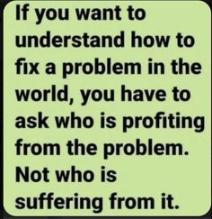 a text that reads if you want to understand how to fix a problem in the world, you have to ask who is prof