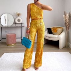 Nwt Zara Jacquard Asymmetrical Jumpsuit Bloggers' Favorite! This Season's-Must Have! Gorgeous Marigold Yellow Jumpsuit With One Shoulder, Elastic Waist, Full Length Pant. Belt Is Not Included. New With Tags Size M B79 Spring Party One-shoulder Set, Spring Party Sets With One Shoulder Design, Chic One-shoulder Summer Set, Chic One Shoulder Summer Sets, Chic Yellow Jumpsuit For Party, Chic Yellow Jumpsuits And Rompers For Party, Elegant Yellow Summer Sets, Chic Gold Sets For Spring, Gold Chic Sets For Spring