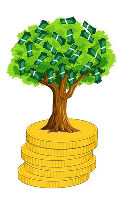 a money tree on top of stacks of coins