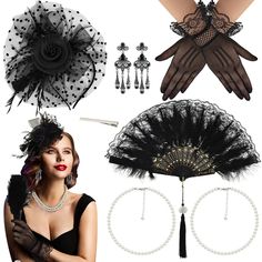 PRICES MAY VARY. Package includes: you will receive a black vintage fascinator hat (which contains an alligator clip that can replace the headband), 2 pearl necklaces, 1 pair of lace gloves, 1 pair of earrings, and 1 black feather folding fan for an elegant tea party outfit suitable for most women and girls Quality materials: veil fascinator hat made of gauze and artificial feathers, pearl necklace and earrings made of plastic and alloy, gloves made of polyester and lace fabric, folding fan made Vintage Costume Hats And Headpieces For Wedding Carnival, Vintage Adjustable Costume Accessories For Costume Party, Gatsby Style Black Fascinator For Parties, Black Gatsby Style Fascinator For Party, Black Gatsby Fascinator For Parties, Adjustable Vintage Costume Accessories For Wedding, Vintage Adjustable Costume Accessories For Wedding, Elegant Black Headpiece For Carnival, Black Gatsby Style Party Fascinator