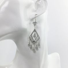 Handmade Elegant Diamond-shaped Earrings, Diamond Cut Teardrop Chandelier Earrings, Sterling Silver Filigree Dangle Chandelier Earrings, Silver Drop Chandelier Earrings, Classic Silver Chandelier Earrings With Diamond Cut, Silver Diamond-shaped Earrings, Elegant Sterling Silver Diamond-shaped Earrings, Handmade Elegant Diamond-shaped Jewelry, Sterling Silver Filigree Chandelier Earrings