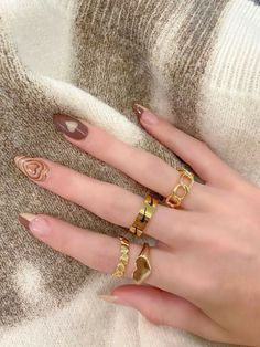 Nails Aesthetic, Nail Jewelry, Brown Nails, Heart Nails