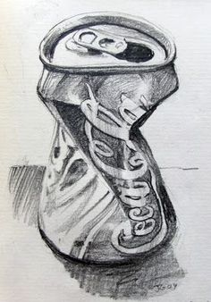 a pencil drawing of a can of soda