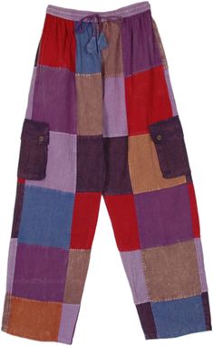 A merge of purple, red, brown, and blue, these are the patchwork boho lounge pants for the season. They are loose, comfortable, and bohemian style with an array of patchwork that looks unique, bright, and inviting. #tlb #SplitSkirtsPants #Patchwork #Pocket #bohemianfashion #Handmade #Unisex #GypsyPants Casual Purple Patchwork Bottoms, Purple Cotton Patchwork Bottoms, Purple Patchwork Cotton Bottoms, Purple Cotton Hippie Bottoms, Bohemian Purple Bottoms With Pockets, Bridesmaids Outfits, Patchwork Trousers, Purple Clothing, Boho Lounge