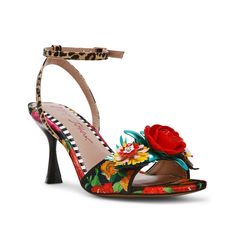 Betsey Johnson-Fergie Sandal Brighten up your summery look with the quirky Fergie sandal from Betsey Johnson. The mixed pattern design, floral touches, and a classic ankle strap silhouette make for a well-rounded and colorful highlight. Chic Spring Heels With Floral Print, Spring Multicolor Heels, Chic Floral Print Heels For Spring, Chic Spring Floral Print Heels, Fitted Open Heel Sandals For Summer, Chic Sandals With Floral Print And Open Heel, Chic Floral Print Sandals With Open Heel, Multicolor Floral Print Heels For Spring, Chic Floral Print Ankle Strap Sandals