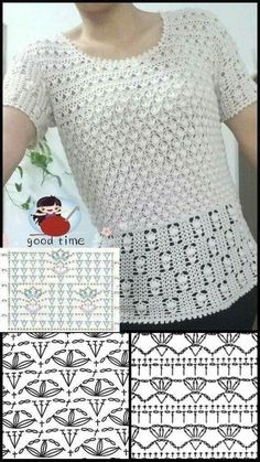 the crochet pattern is shown in white and black