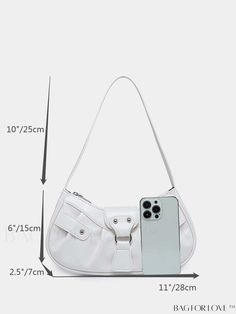 BagForLove - Sleek Buckle-Adorned Baguette Bag: The Epitome of Minimalism Product Description Color White Details Grommet Eyelet Magnetic Yes Bag Size Medium Type Hobo Bag Strap Type Adjustable Pattern Type Plain Closure Type Flap Style Fashionable Composition 100% Polyester Material PU Leather Size Chart INCH CM Bag Length Bag Width Bag Height Handle Height 10.6 inch 2.4 inch 5.9 inch 9.8 inch Bag Length Bag Width Bag Height Handle Height 27 cm 6 cm 15 cm 25 cm Details Pictures Similar Products Trendy Solid Baguette Shoulder Bag, Trendy Solid Color Baguette Shoulder Bag, Daily Use Baguette Bag With Single Handle, Trendy Handheld Baguette Bag For Errands, Trendy Clutch Baguette Bag For Everyday Use, Trendy Daily Use Baguette Bag With Single Handle, Chic Handheld Baguette Bag, Trendy Pouch-shaped Baguette Bag For Errands, Trendy Everyday Clutch Baguette Bag