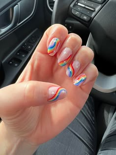 Pride Nails, Flag Nails, Rainbow Nails Design, Rainbow Nail Art, Kidcore Aesthetic, Hello Nails, Simple Acrylic Nails, Short Acrylic, Almond Acrylic Nails