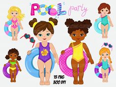 Pool Clipart, Swimming Clipart, Pool Party Clipart, Kids Clip Art, Felt Boards, Beach Clipart, Party Clipart, Holiday Clipart, Embroidery Digitizing